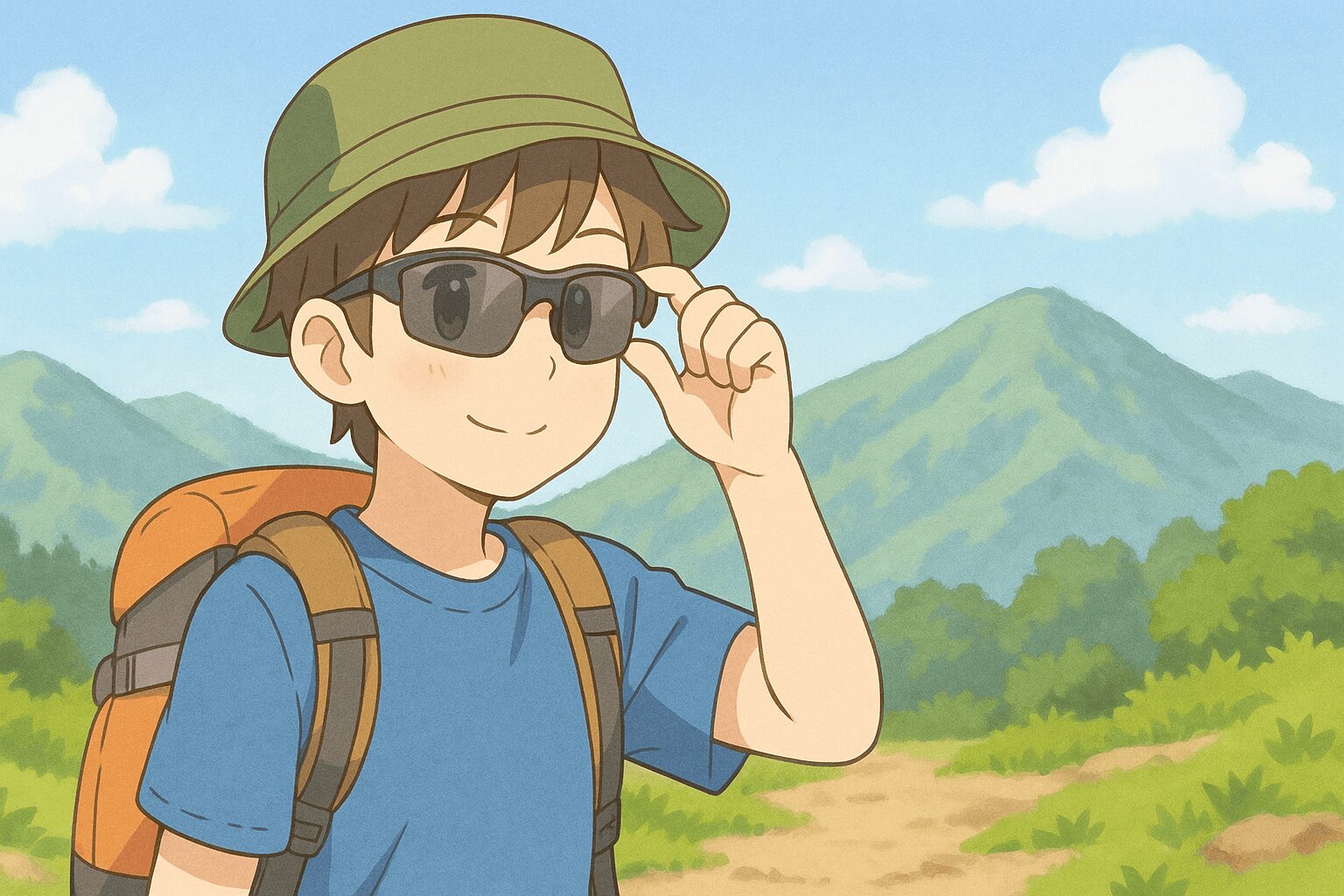 登山中の少年と少女