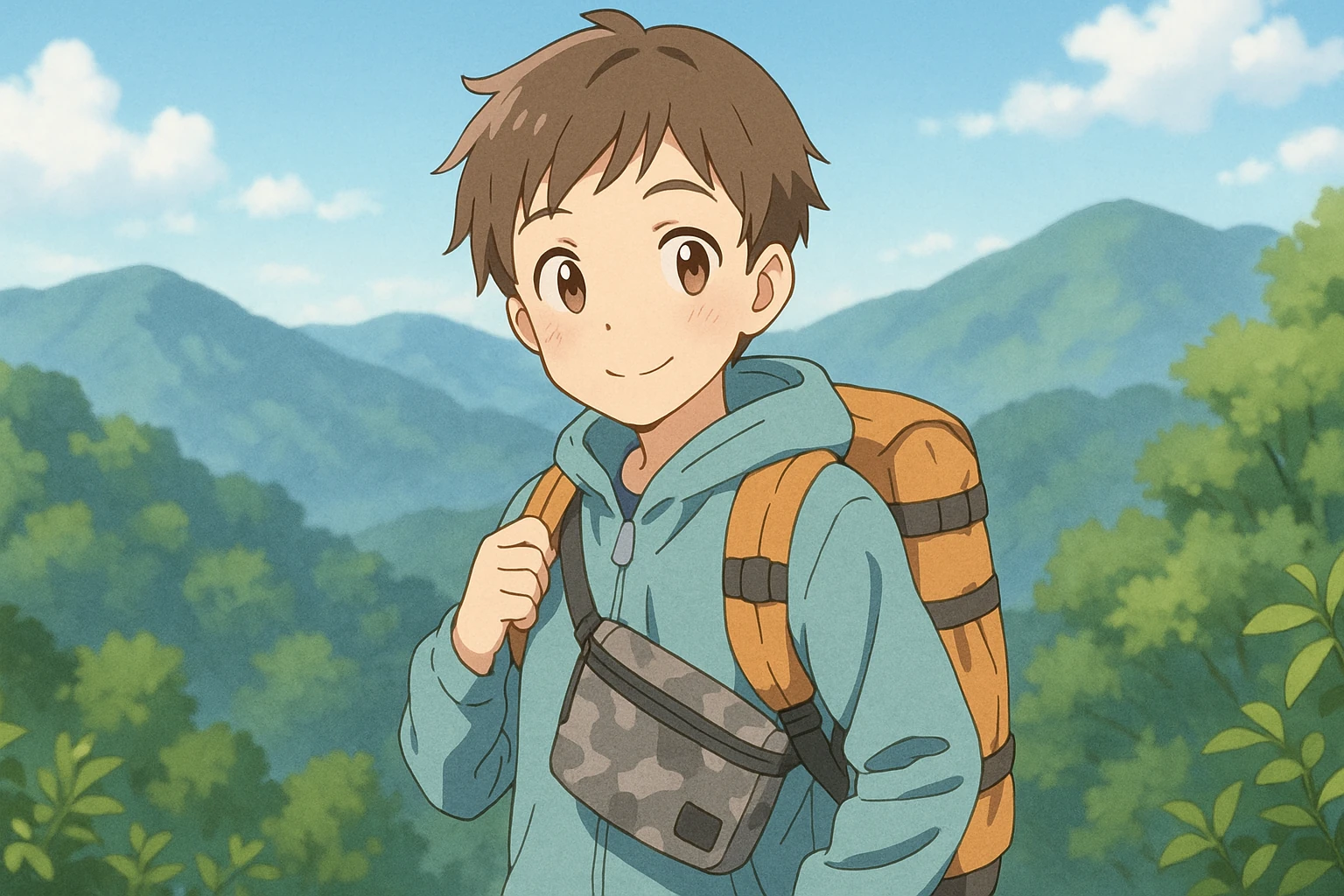 登山中の少年と少女