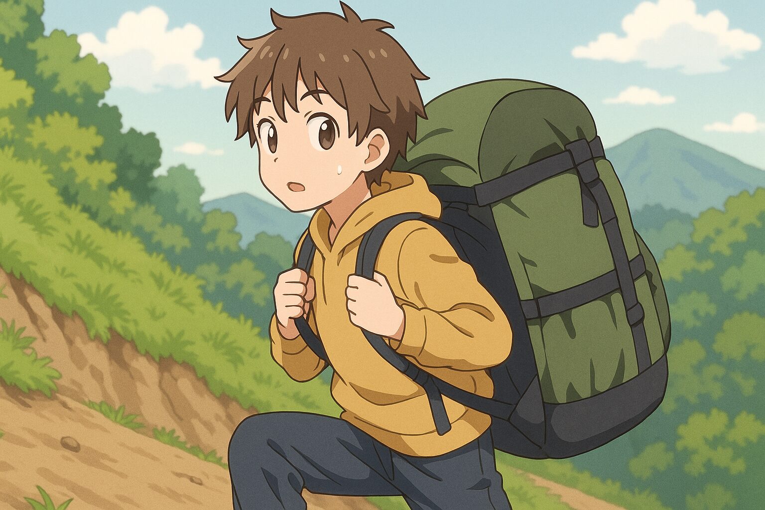 登山トレーニングで荷物を背負う男女のイメージ