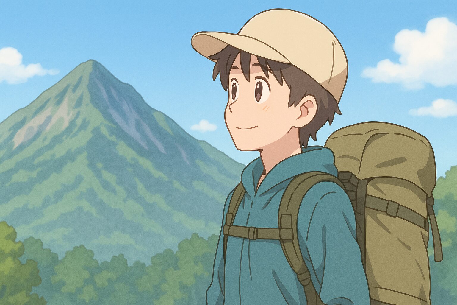 登山中の少年と少女