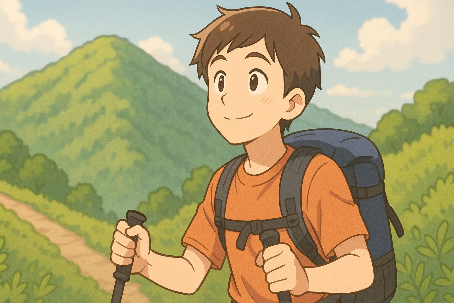 登山中の少年と少女