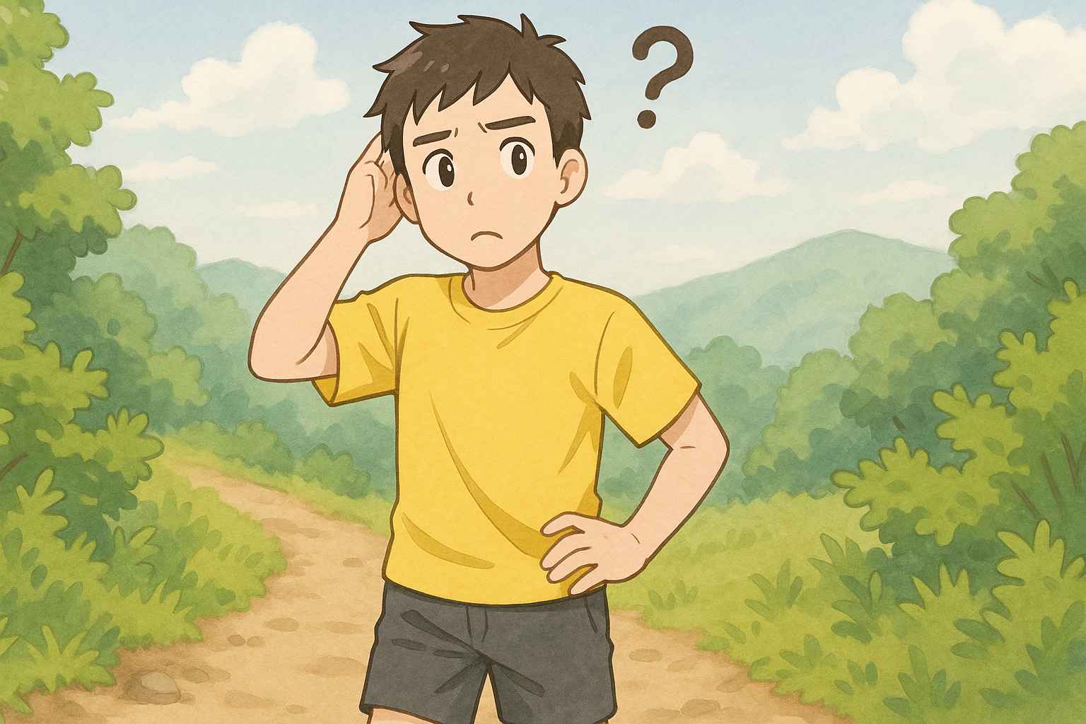 登山で短パンを履く男性