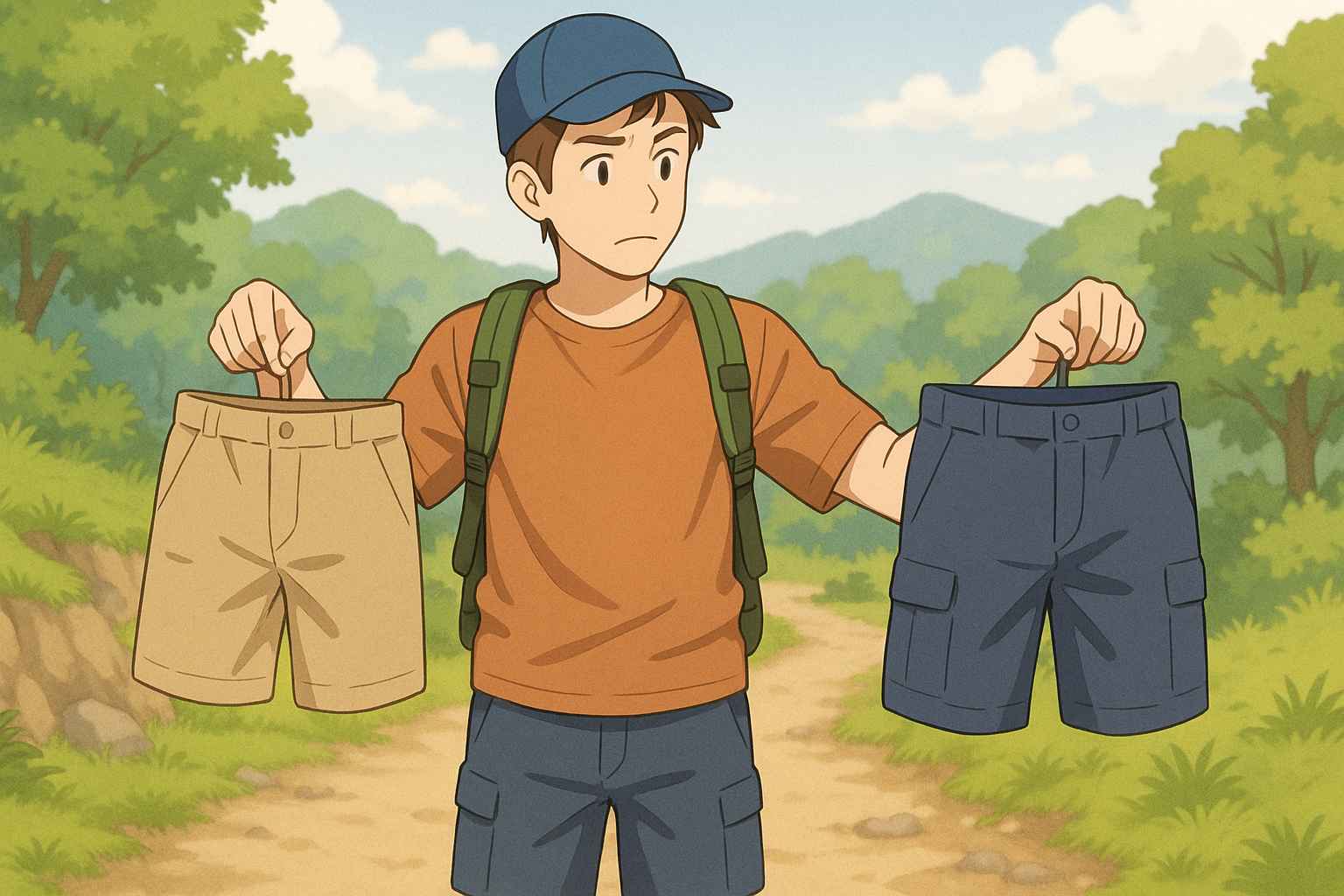 登山で短パンを履く男性