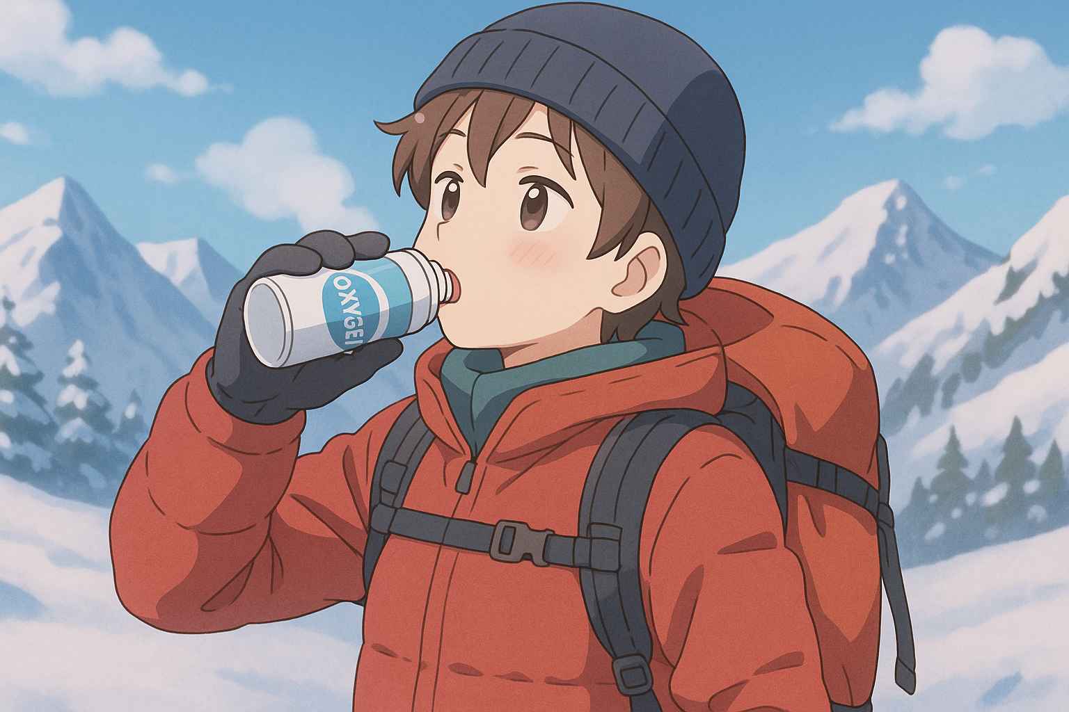 登山で食べる酸素を試す登山者