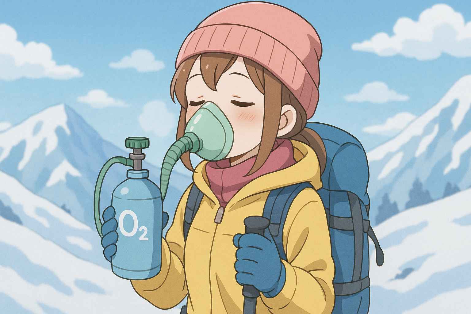 登山でO2食べる酸素を試す登山者